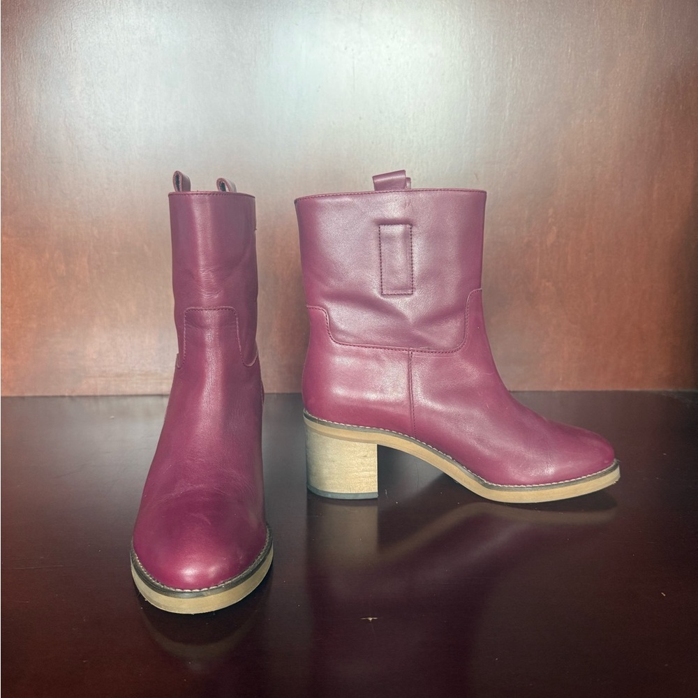 Free People Red Ankle Boots with Chunky Heel